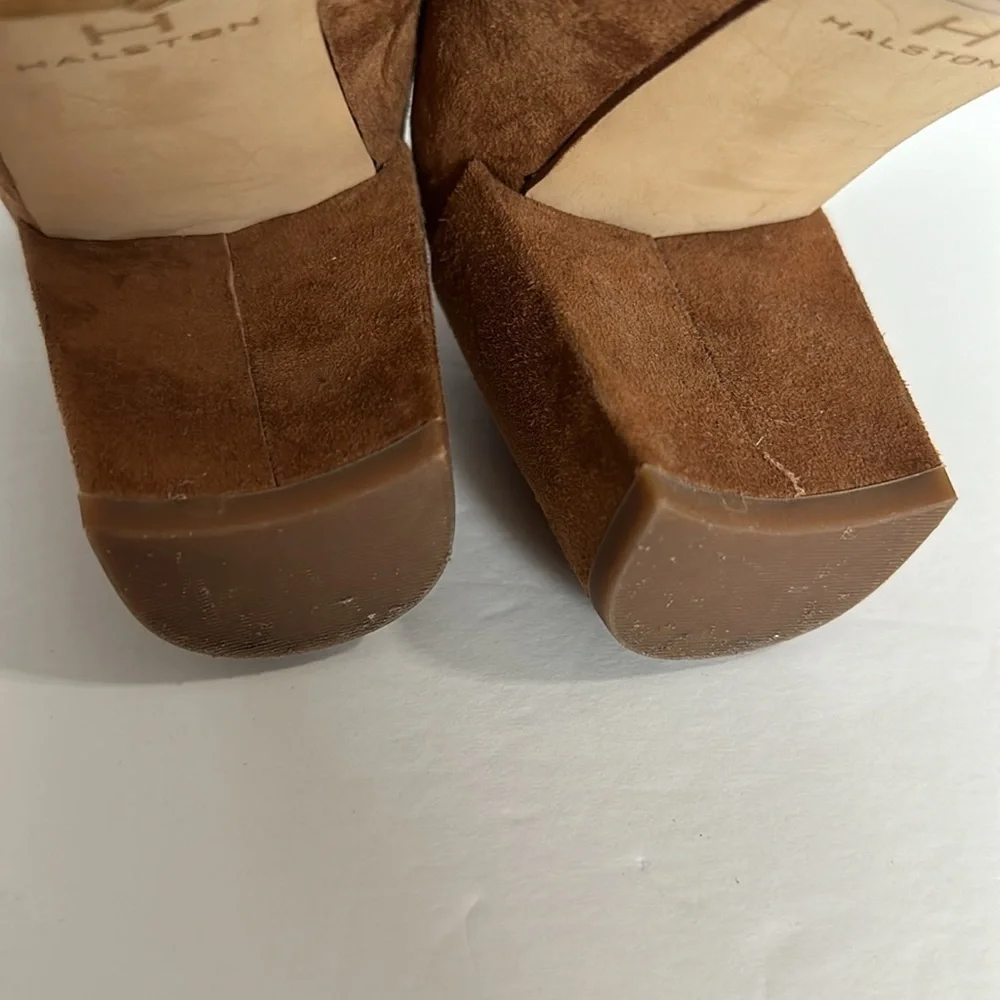 H by Halston Regina Brown Suede Block Heel with Buckle Ankle Strap Zip size 6